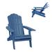 Clihome Folding Adirondack Chair Outdoor Patio Chairs HIPS Adirondack Lawn Deck Chair with Cup Holder for Garden Fire Pit Recliner Weather Resistant Lawn Seating (Navy Blueï¼‰