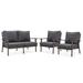 LeisureMod Walbrooke Modern 3-Piece Outdoor Patio Set with Brown Aluminum Frame and Removable Cushions Loveseat and Set of 2 Armchairs for Patio and Backyard Garden (Charcoal)