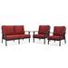 LeisureMod Walbrooke Modern 3-Piece Outdoor Patio Set with Black Aluminum Frame and Removable Cushions Loveseat and Set of 2 Armchairs for Patio and Backyard Garden (Red)