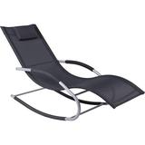 Rocking Chair Outdoor Chaise Lounge Chair Recliner Rocker With Detachable Pillow & Durable Weather-Fighting Fabric For Patio Deck Pool Black