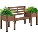 Wood Planter Box Bench Indoor/Outdoor Solid Wood Garden Seat With 2 Side Planter Boxes Raised Plant Container For Patio/Backyard/Porch Brown