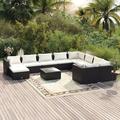 11 Piece Garden Set with Cushions Poly Rattan Black