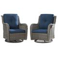 MeetLeisure 2 Pieces Outdoor Patio Furniture Wicker Swivel Chair with Cushions for Backyard Navy