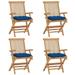 Dcenta Patio Chairs with Blue Cushions 4 pcs Solid Teak Wood