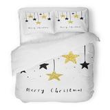 FMSHPON 3 Piece Bedding Set Holiday Merry Christmas Modern Clean with Black and Gold Stars Garlands Scandinavian Twin Size Duvet Cover with 2 Pillowcase for Home Bedding Room Decoration