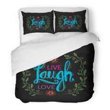 FMSHPON 3 Piece Bedding Set Calligraphic Live Laugh Love Inspirational Saying Calligraphy Congratulation Drawn Twin Size Duvet Cover with 2 Pillowcase for Home Bedding Room Decoration