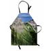 Landscape Apron View of High Mountains with Forests Hiking Snowy Slope Pine Trees Unisex Kitchen Bib with Adjustable Neck for Cooking Gardening Adult Size Olive Green Multicolor by Ambesonne