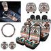 FKELYI Aztec Ethnic Geometric Car Seat Cover 11 PCS Stretchy Automotive Car Seat Covers Accessories with Steering Wheel Cover Gear Shift Cover Handbrake Cover Car Cup Coasters Headrest Cover