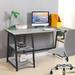 Wood Top Office Desk Computer Desk Study Writing Desks for Home w/ Storage Shelves Desks Workstations for Home Office Bedroom