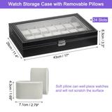 Multipurpose Watch Box 24 Slots with Clear Top PU Leather Watch Display Case - Black