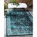 Collection Distressed Modern Traditional Bright Colors Vintage Border Area Rug 2 Ft X 3 Ft Black/Turquoise