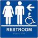 wheelchair accessible restroom left sign ada-compliant braille and raised letters 9x9 in. blue with mounting strips