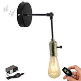 FSLiving Industrial Wall Sconce Rechargeable Battery Operated LED Sculpture Lights with Remote Cordless Bronze Socket Swing Arm Adjustable Wall lamp for Kitchen Hallway - 1 Light