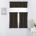 3 Piece 100% Blackout Lined Thermal Kitchen Window Curtain Tiers And Valance Set (36 Tiers & 14 Valance Brown)