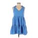wonderly Casual Dress - A-Line V Neck Sleeveless: Blue Print Dresses - Women's Size Small