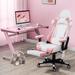 Inbox Zero Adjustable Reclining Ergonomic Faux Swiveling PC & Racing Game Chair w/ Footrest in Faux in Pink/White | 53 H x 30 W x 30 D in | Wayfair