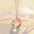 Fashion 925 Silver Austrian Crystal Lovely Cat Pendant Necklace Cute Crystal Silver Chain Girl