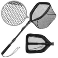 Yeahmart Floating Fishing-Net Rubber Coated Landing Net Pole Easy Catch&Release Foldable Telescopic