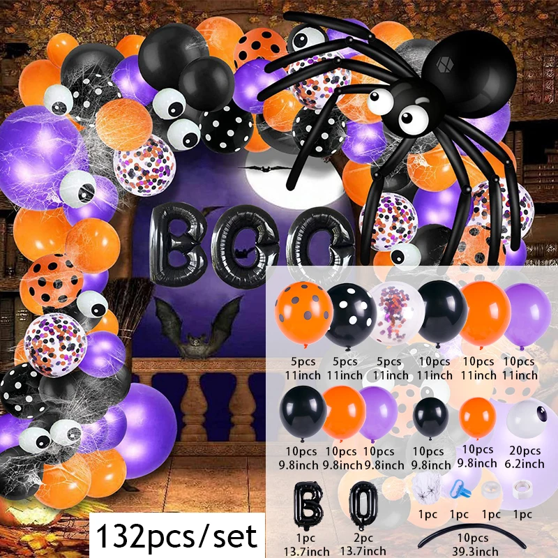 Halloween Luftballons Girlande Bogen Kit Fledermaus Spinne Skelett Folie Luftballons Halloween Party Wohnkultur schwarz orange Latex Luft Globos Image