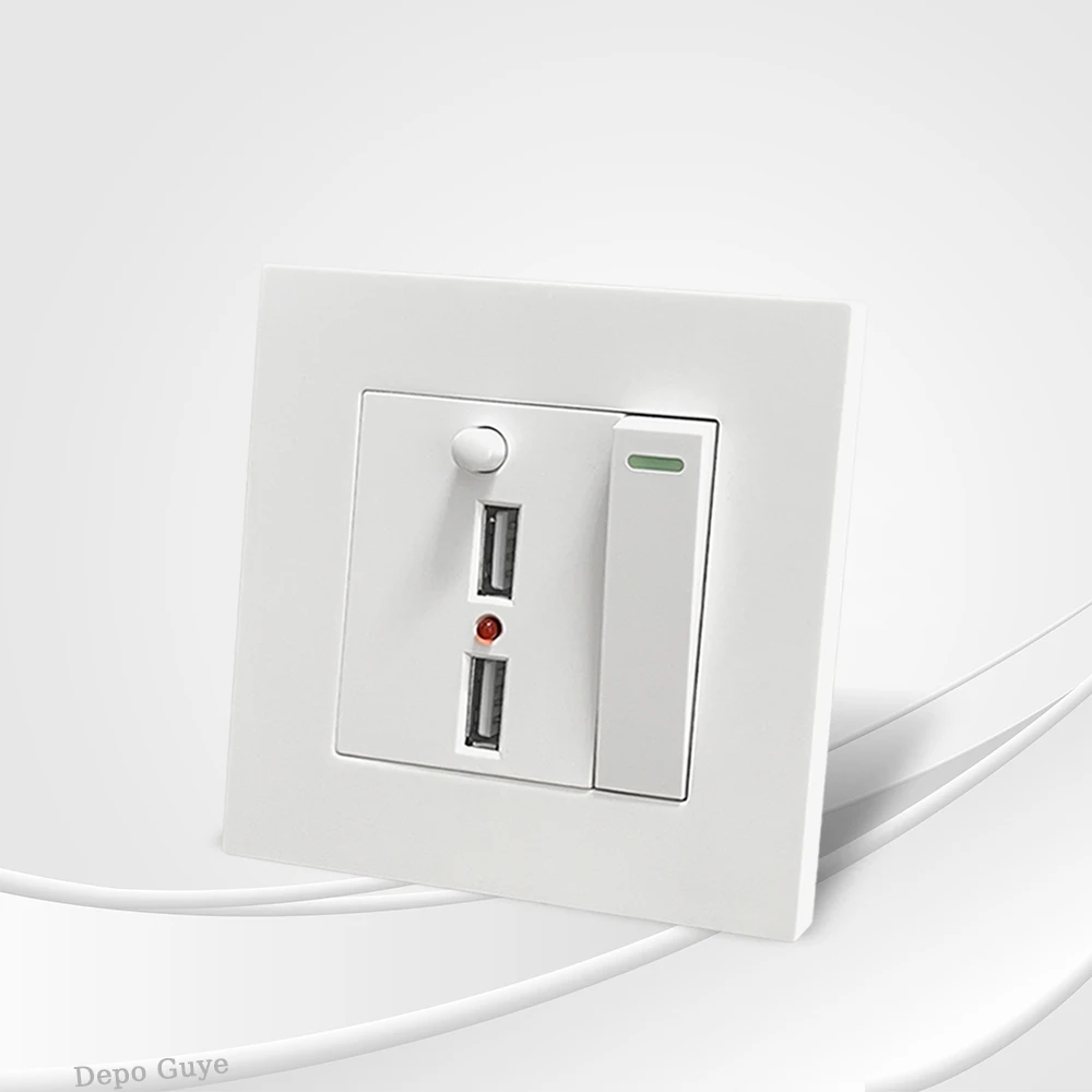 1 Gang 2-Wege mit 2 Ports USB-Ladebuchse, mit LED-Licht, AC110-250V, Lichtschalter mit internationaler universeller USB-Buchse Image