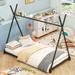 Twin Size Metal House Platform Bed with Triangle Structure, for Kids