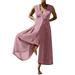 SMihono Deals Summer Fashion Women Casual Stretch Soft Solid Sleeveless V_neck Cotton Linen Romper Long Playsuit Jumpsuit Pink 10