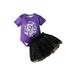 Wassery Infant Girl Halloween Outfit Newborn Halloween Festival Costume Clothes Short Sleeve Round Neck Letter Print Romper Star Print Tulle Skirt 0-24 Months