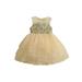 Sunisery Toddler Kids Girls Dress Floral Round Neck Sleeveless Layered Tulle Dress Casual Party Princess Dress Apricot 2-3 Years