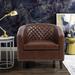 Barrel Accent Chair with Nailhead Trim and Solid Wood Legs in PU Leather