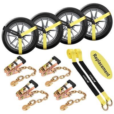 Trekassy 2"x 96" Car Tie Down Tire Straps with 16" Chain Anchors for Trailers