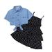 YDOJG Baby Toddler Girls Outfit Set Kids Denim Jacket Polka Dot Slip Layered Dress Set Outfits For 4-5 Years