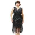 BABEYOND Damen Flapper-Kleid, Übergröße, 1920er-Jahre, V-Ausschnitt, Perlen, Fransen, Great Gatsby Kleid, Glam Black, XXXXXL