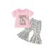 IZhansean 2Pcs Toddler Baby Girls Summer Clothes Unicorn Print Short Sleeve Pullover T-shirt with Plaids Flare Pants Set Pink 12-18 Months