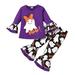 YDOJG Clothes For Baby Toddler Girls Outfit Kids Outfit Cartoon Letters Prints Long Sleeves Tops Bell Bottom Prints Pants 2Pcs Set Outfits For 2-3 Years