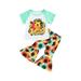 IZhansean Toddler Baby Girls Summer Clothes Short Sleeve T-shirt Top Floral Flared Bell-Bottom Pants Outfits Yellow-Green 3-4 Years