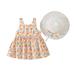 Lovskoo 2024 Toddler Girls Floral Slip Dress Kids Suspenders Princess Dress with Hat Baby Clothes Outfits Orange