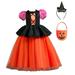 ZMHEGW Tutu Dress For Girls Short Sleeve Fashion Dress Pumpkin Prints Orange 130