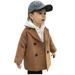 Toddler Kids Baby Girls Boys Plaid Coat Elegant Notched Collar Double Jacket Wool Coat Trench Coat Khaki 130