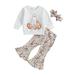 Springcmy Toddler Baby Girl Halloween Outfit Ghost Floral Sweatshirt Tops Bell Bottoms Pants Cute Fall Outfits Headband White 18-24 Months
