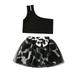 Clothes for Kids Girls Sleeveless Ribbed Vest Irregular Tops Cow Print Tulle Skirt Set