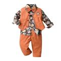 Toddler Boy Clothes Long Sleeve Floral Print T Shirt Tops Vest Coat Pants Child Kids Gentleman Outfits Kids Clothing Set