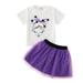 YDOJG Baby Toddler Girls Outfit Set Short Sleeve Cartoon Printed T Shirt Tops Net Yarn Short Skirts Kids Outfits For 1-2 Years