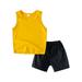 Toddler Little Child Boy Shorts Set Clothes Solid Color Sleeveless Tank Top Vest Elastic Waist Shorts Set 2Pcs Summer Toddler Casual Outfits Yellow 110