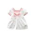 IZhansean Toddler Baby Girls Polka Dot Print Ruffle Dress Short Puff Sleeve Dress Square Neck High Waist Casual Short Dress Pink 12-18 Months