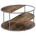 Lenn 35 Inch 3 Tier Round Brown Coffee Table, Half Shelf Design, Gray Frame