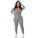 TAIAOJING Women s Overalls Casual Zipper V Neck Long Sleeve Jumpsuit Rompers Bodysuit Catsuit Sport Jumpsuit