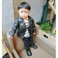 Autumn Winter Girl Boy Kids Baby Outwear Leather Coat Short Jacket Clothes Black 100