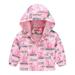 Toddler Boys Girls Casual Jackets Printing Cartoon Hooded Outerwear Zipper Coats Long Sleeve Windproof Coats Hot Pink 90