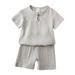 Toddler Kids Baby Boy Girl Solid Pullover Short Sleeve Sweatshirt T Shirt Crewneck Tops Shorts Set Clothes Grey 120