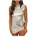 REORIAFEE Women Summer 2023 Two Piece Casual Outfits Lounge Set Tracksuits Sweatsuit Summer Set Fashion Women Backless Sleeveless Sexy Skew Collar Dresses Jumpsuit Sets Silver S